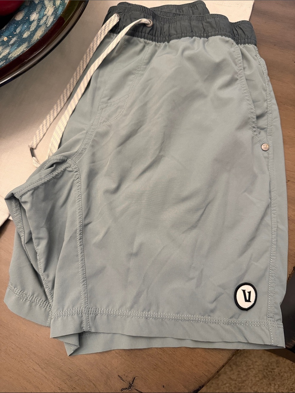 Vuori light green Kore Shorts with dark green Waistband(7 “ lined)